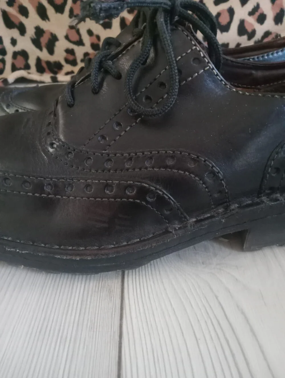 Men's Black Leather Born Oxfords Classic Wingtip Chunky Shoes